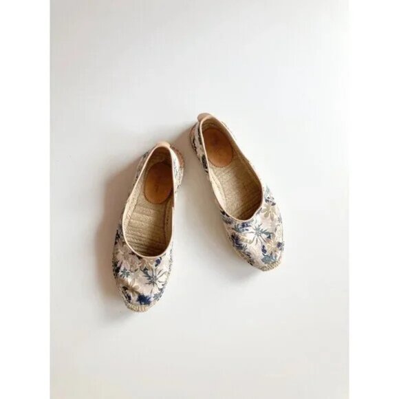 RAG & BONE Georgie Floral Canvas Leather Flat Slip On Espadrille Flats, Size 37 - Picture 1 of 14